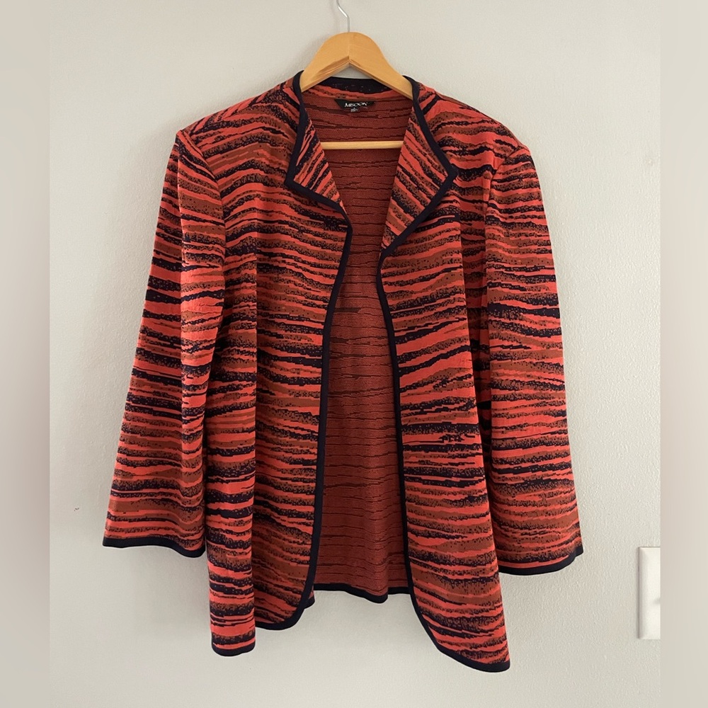 Misook Orange & Black Open Vintage Cardigan